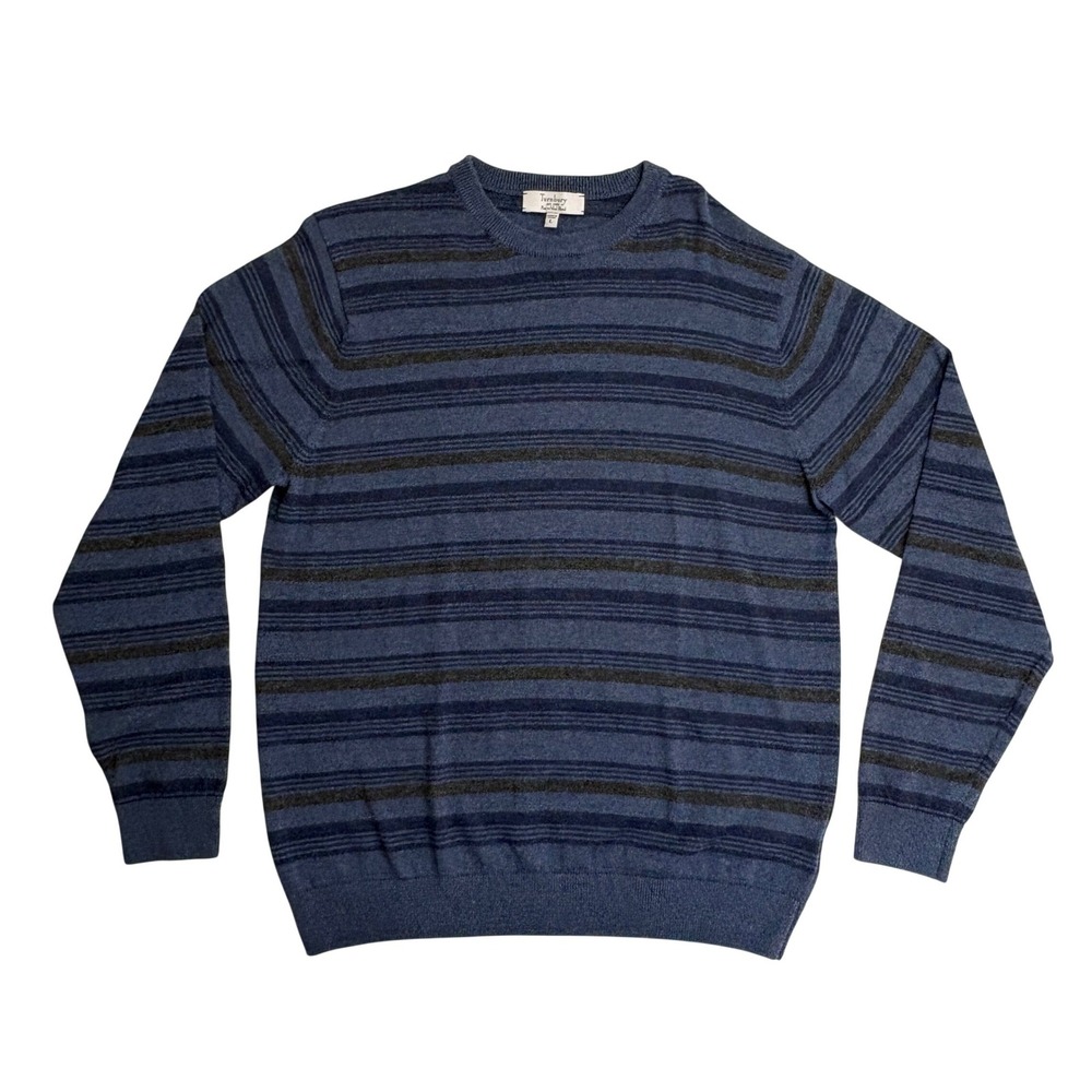 Turnbury Sweater Mens Large Blue Striped Merino Wool Blend Crewneck Pullover